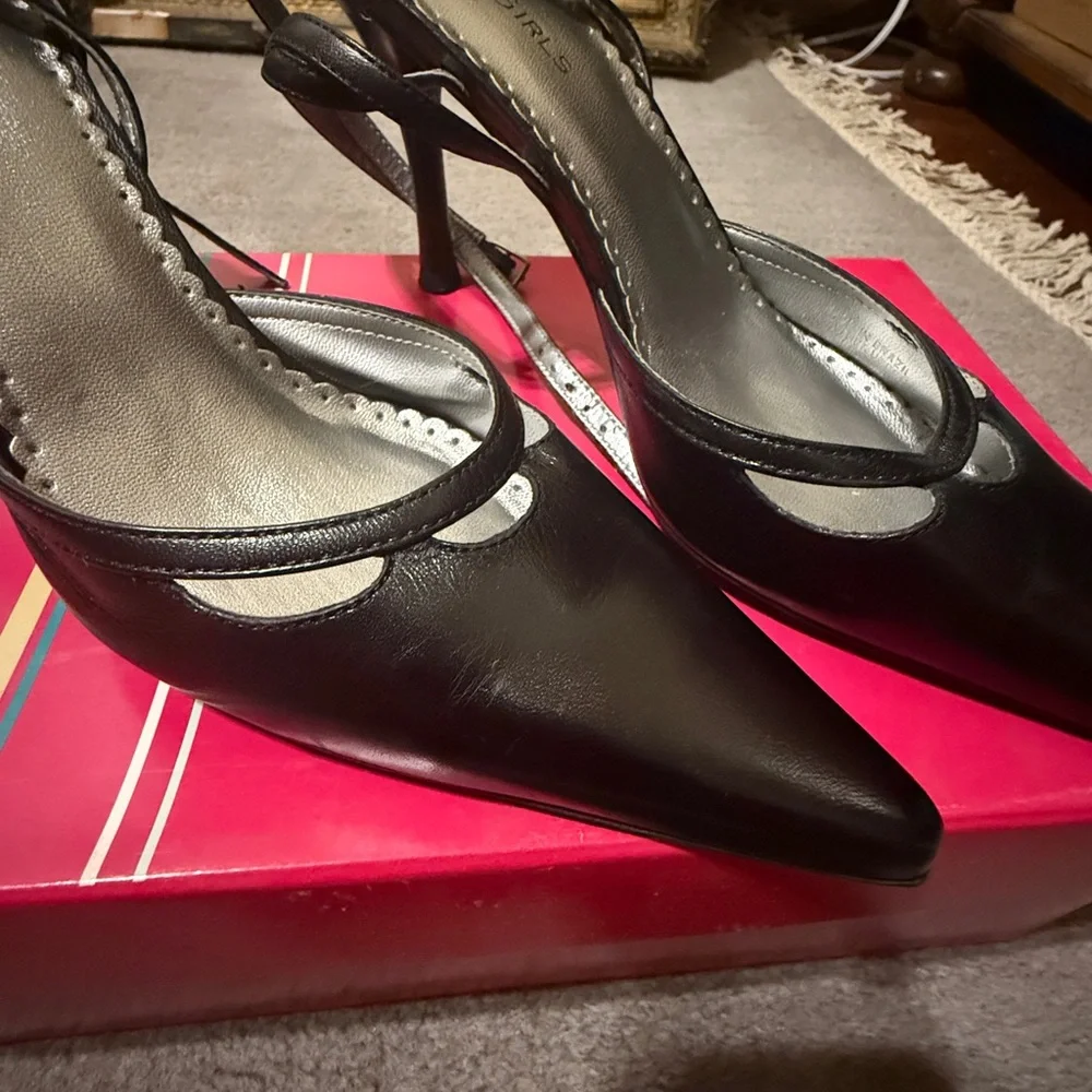 BCBG Black Pointed Slingback Heels Leather EU 36.5 US 6.5